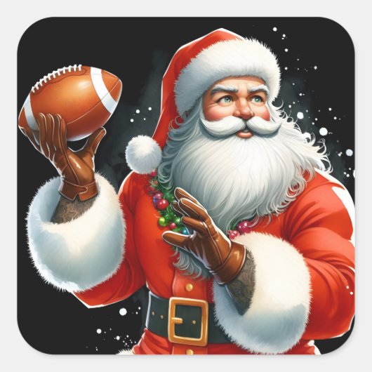 Santa's Winter Football Fun Vierkante Sticker (Voorkant)