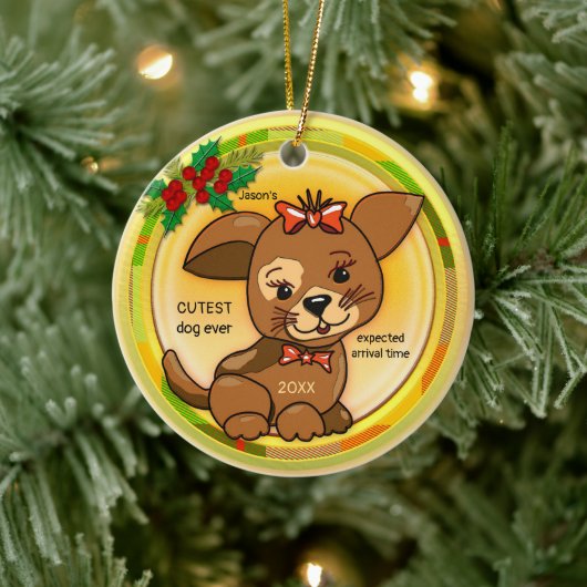 Santa's Wish List Cutest Puppy Dog Keramisch Ornament (Boom)