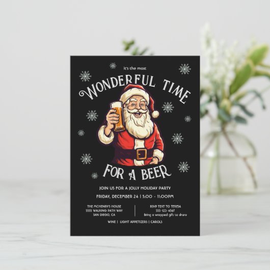Santa's Wonderful Time voor Bier Kerstfeest Kaart (Staand voorkant)