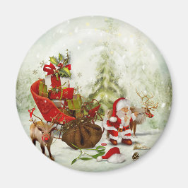Santa's Woodland Stop - Rendier & Sleigh Magnet