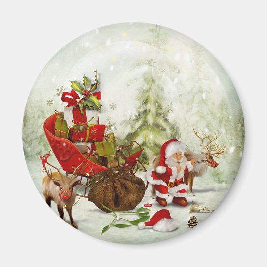 Santa's Woodland Stop - Rendier & Sleigh Magnet (Voorkant)