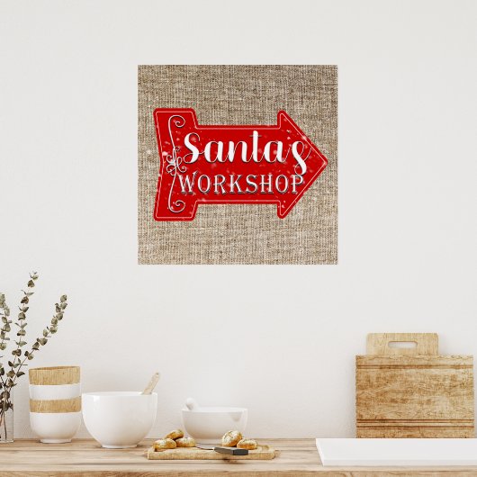 Santa's Workshop Arrow Rustic Christmas Holiday Poster (Keuken)