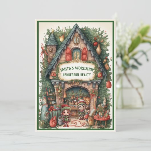 Santa's Workshop Bedrijf Kerst Kaarten (Staand voorkant)