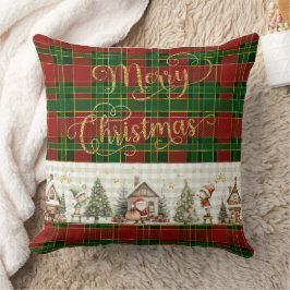 Santa's Workshop Elfen Rood Groen Kerst Tartan Kussen