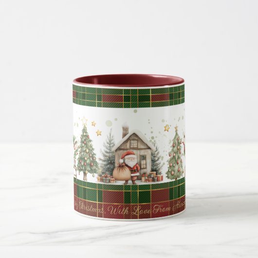 Santa's Workshop Elfen Rood Groen Kerst Tartan Mok (Midden)