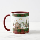 Santa's Workshop Elfen Rood Groen Kerst Tartan Mok (Links)