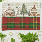 Santa's Workshop Elfen Rood Groen Kerst Tartan Theedoek (Gevouwen)