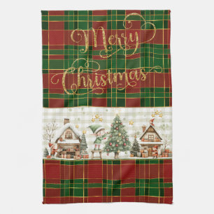 Santa's Workshop Elfen Rood Groen Kerst Tartan Theedoek