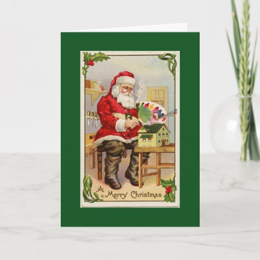 Santa's Workshop Green Feestdagen Kaart (Voorkant)