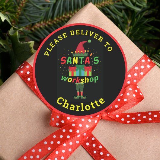 Santa's Workshop Levering Gepersonaliseerde vakant Ronde Sticker