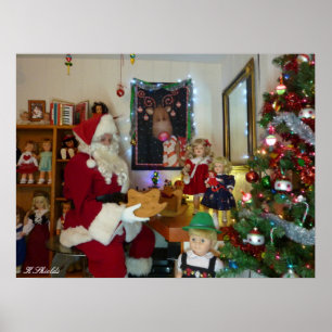 Santa's Workshop met poppen en speelgoed Poster
