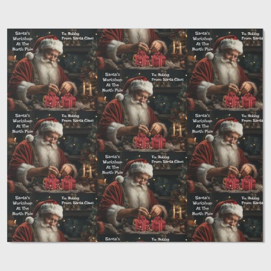 Santa's Workshop Naam van kind toevoegen Ai Cadeaupapier (Vlak)
