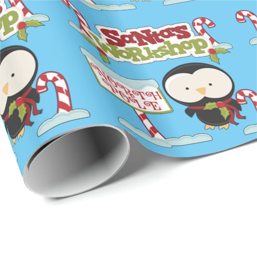 Santa's Workshop Penguin Cadeaupapier (Rol Hoek)
