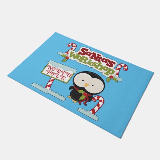 Santa's Workshop Penguin Deurmat (Schuin)