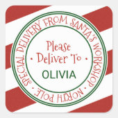 Santa's Workshop Stripe-kerstcadeau Vierkante Sticker (Voorkant)