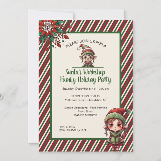 Santa's Workshop Vakantie Party Kaart (Achterkant)