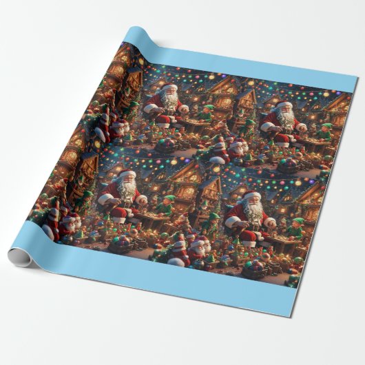 Santa's Workshop Wonderland Matte Wrapping Paper Cadeaupapier (Uitgerold)