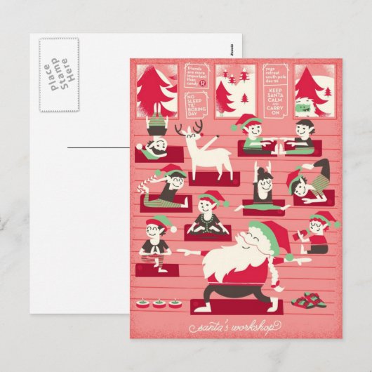 Santa's Yoga Workshop Kerst Briefkaart (Voorkant / Achterkant)