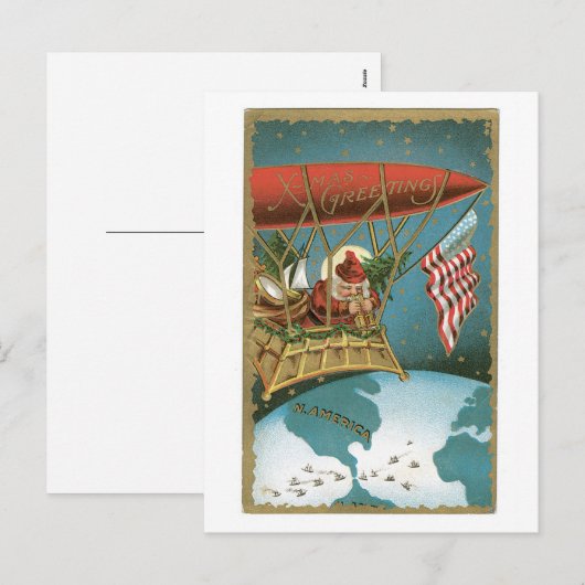 Santa's Zeppelin - Amerikaans patriottisme Feestdagenkaart (Voorkant / Achterkant)