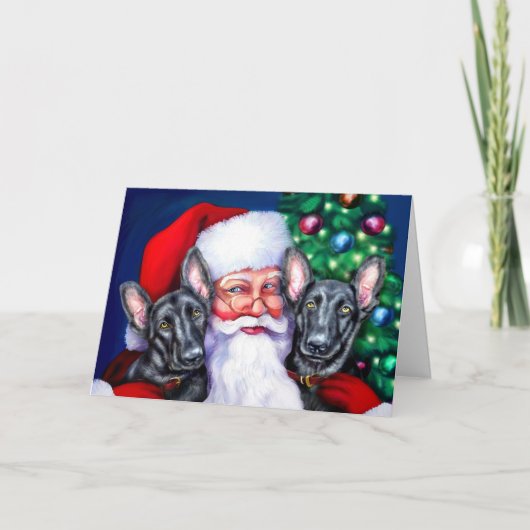 Santa's zwarte duitse Sheperd Dogs Feestdagen Kaart (Voorkant)