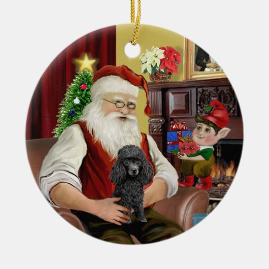 Santa's Zwarte Speeltje/Minipoedel Keramisch Ornament (Voorkant)