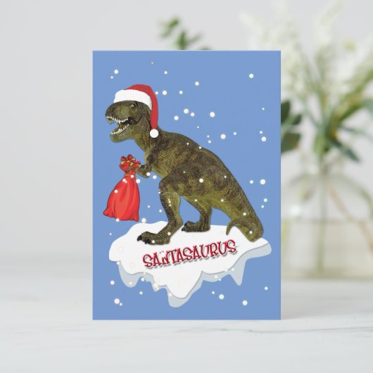 Santasaurus kerstKaart personaliseren (Staand voorkant)