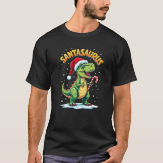 Santasaurus Rex Funny Dinosaur xmas Santa Hat Cand T-shirt