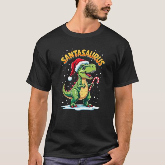 Santasaurus Rex Funny Dinosaur xmas Santa Hat Cand T-shirt (Voorkant)