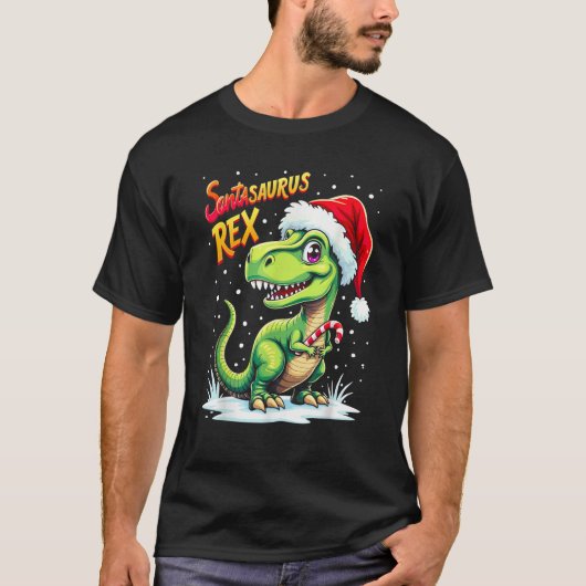 Santasaurus Rex Funny Dinosaur xmas Santa Hat Cand T-shirt (Voorkant)