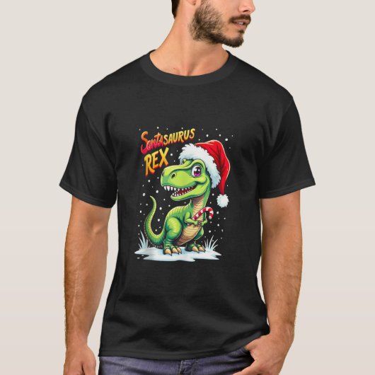 Santasaurus Rex Funny Dinosaur xmas Santa Hat Cand T-shirt (Voorkant)