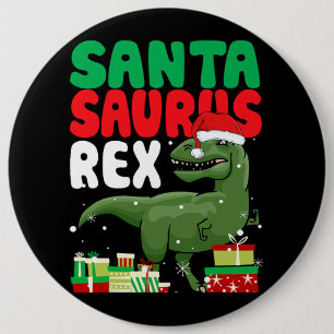 Santasaurus Rex Grappige Kerst TRex Dinosaurus San Ronde Button 6,0 Cm