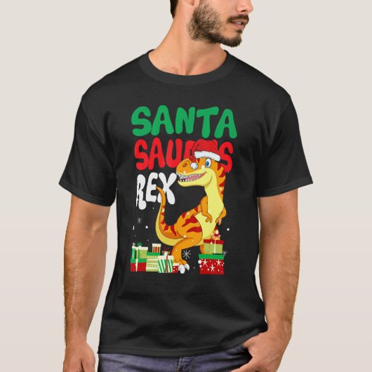 Santasaurus Rex Kerstmis Rex Dinosaur Santa Kinder T-shirt (Voorkant)