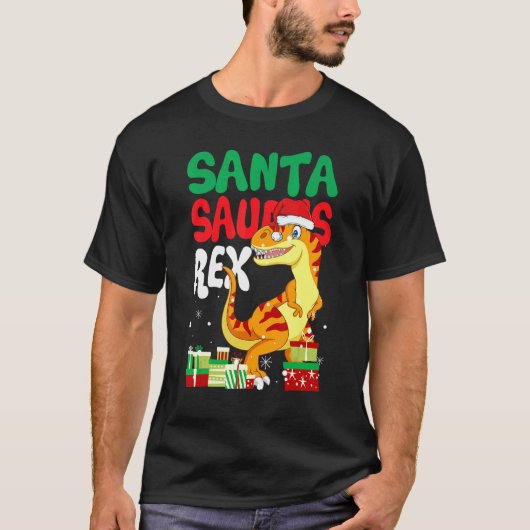 Santasaurus Rex Kerstmis Rex Dinosaur Santa Kinder T-shirt (Voorkant)