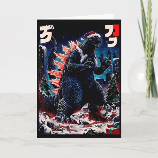 Santazilla Japanese Monster Kaiju Dinosaur Christm Kaart (Voorkant)