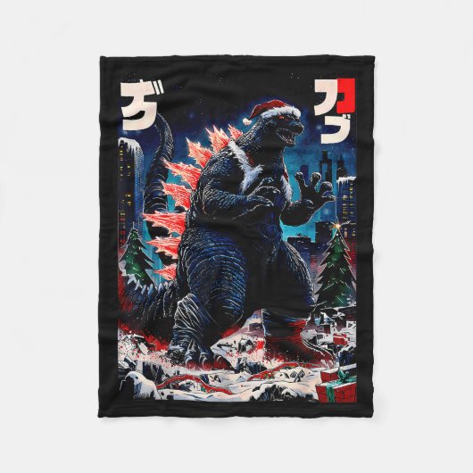 Santazilla Japans Monster Kaiju Dinosaur Kerstmis Fleece Deken (Voorkant)