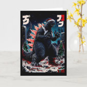 Santazilla Japans Monster Kaiju Dinosaur Kerstmis Kaart (Gele Bloem)
