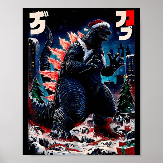 Santazilla Japans Monster Kaiju Dinosaur Kerstmis Poster (Voorkant)