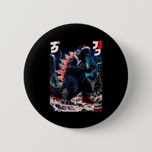 Santazilla Japans Monster Kaiju Dinosaur Kerstmis Ronde Button 5,7 Cm