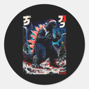 Santazilla Japans Monster Kaiju Dinosaur Kerstmis Ronde Sticker