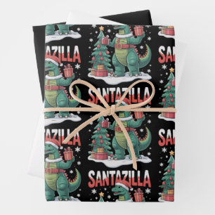 Santazilla Japans Monster Kaiju Kerstmis Dinosauru Inpakpapier Vel