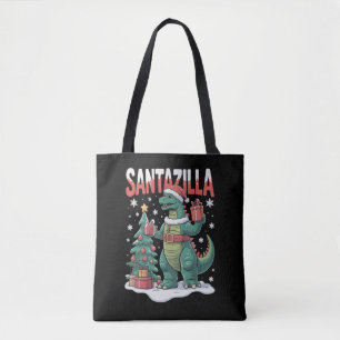 Santazilla Japans Monster Kaiju Kerstmis Dinosauru Tote Bag