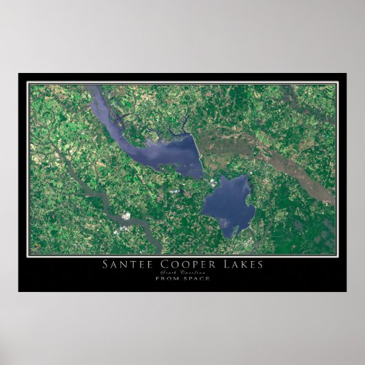 Santee Cooper Lakes South Carolina Satellite Map Poster (Voorkant)