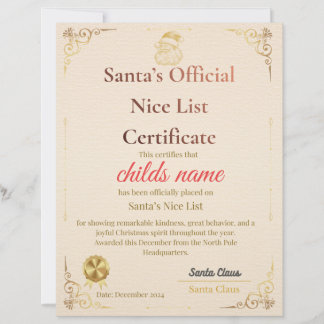 Sante's Goede Lijst Certificaat Briefhoofd