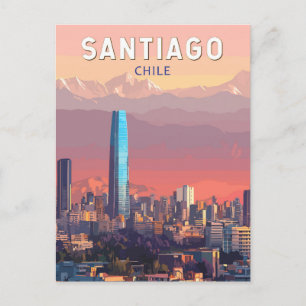 Santiago Chile Illustratie Reizen Art Vintage Briefkaart