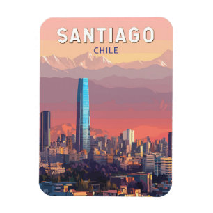 Santiago Chile Illustratie Reizen Art Vintage Magneet