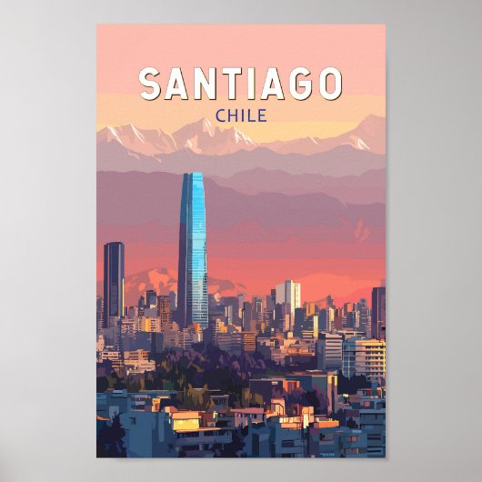 Santiago Chile Illustratie Reizen Art Vintage Poster (Voorkant)