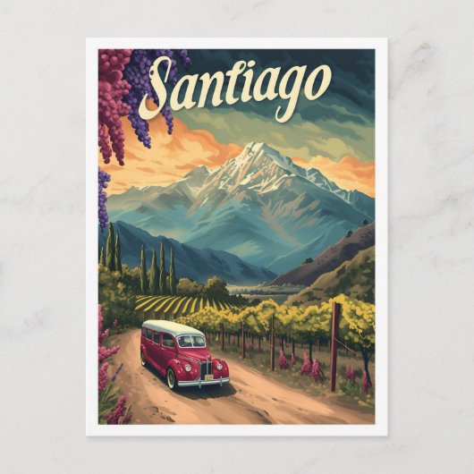 Santiago Chili Artistieke Reisillustratie Briefkaart (Voorkant)