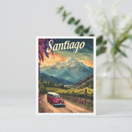 Santiago Chili Artistieke Reisillustratie Briefkaart (Staand voorkant)