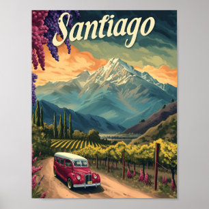 Santiago Chili Artistieke Reisillustratie Poster