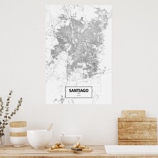 Santiago, Chili (zwart op wit) Poster (Keuken)